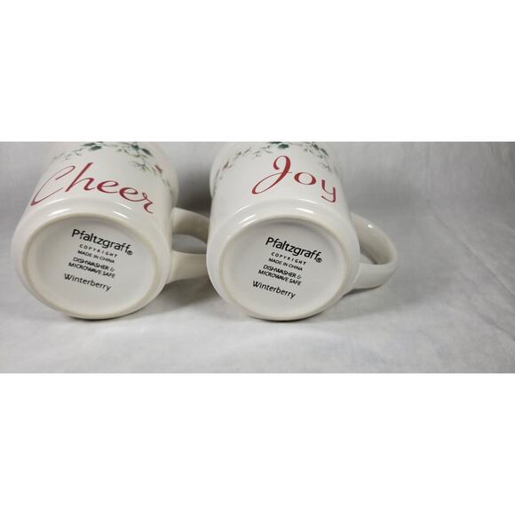 2 Pfaltzgraff Winterberry Coffee Mugs Christmas Cheer Joy Stoneware 12 Oz NEW - Picture 5 of 11